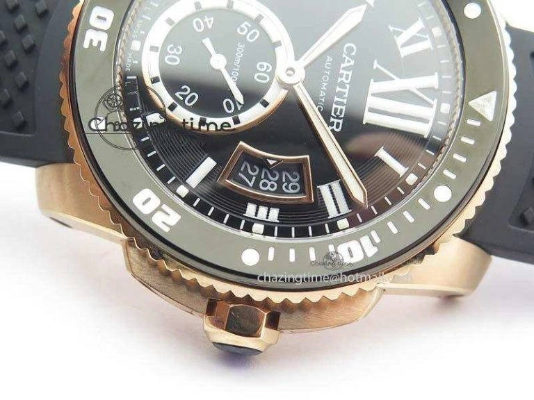 Calibre De Cartier Diver Black RG TF 1:1 Best Edition On Black Rubber Strap A23J Reliable 6319