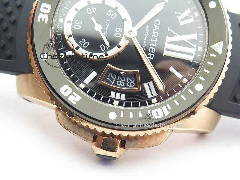 Calibre De Cartier Diver Black RG TF 1:1 Best Edition On Black Rubber Strap A23J Reliable 6319