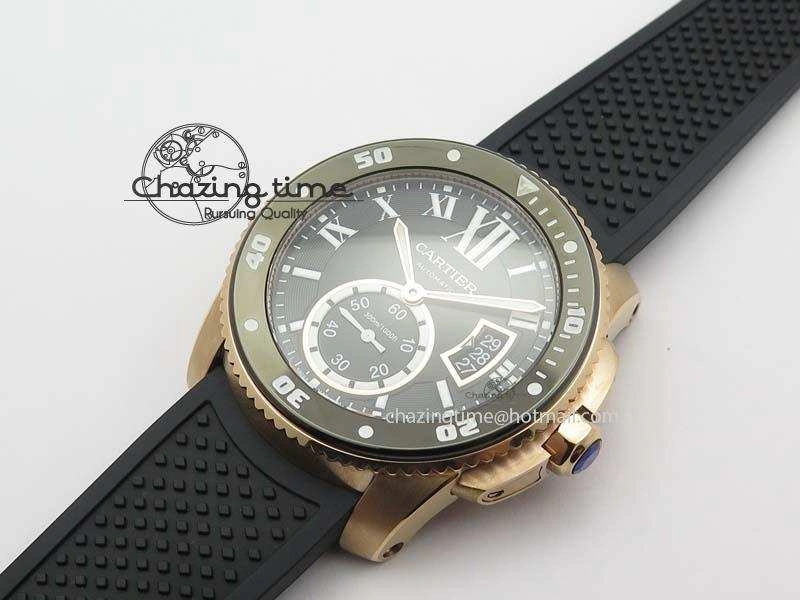 Calibre De Cartier Diver Black RG TF 1:1 Best Edition On Black Rubber Strap A23J Reliable 6319