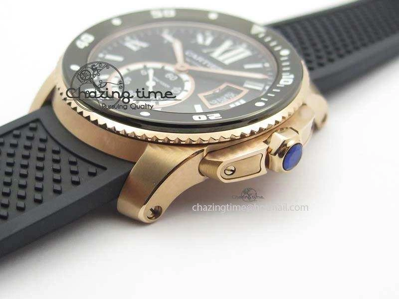 Calibre De Cartier Diver Black RG TF 1:1 Best Edition On Black Rubber Strap A23J Reliable 6319
