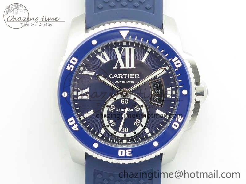 Trendy Calibre De Cartier Diver Blue JF 1:1 Best Edition On Blue Rubber Strap A23J 6246
