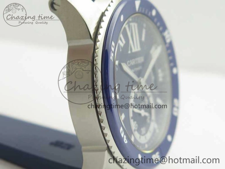 Trendy Calibre De Cartier Diver Blue JF 1:1 Best Edition On Blue Rubber Strap A23J 6246