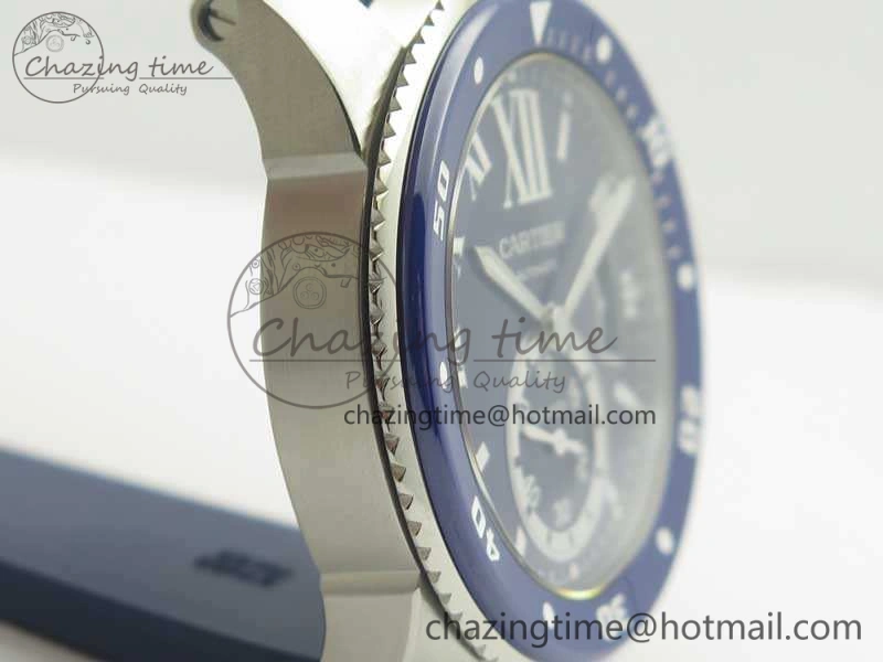 Trendy Calibre De Cartier Diver Blue JF 1:1 Best Edition On Blue Rubber Strap A23J 6246