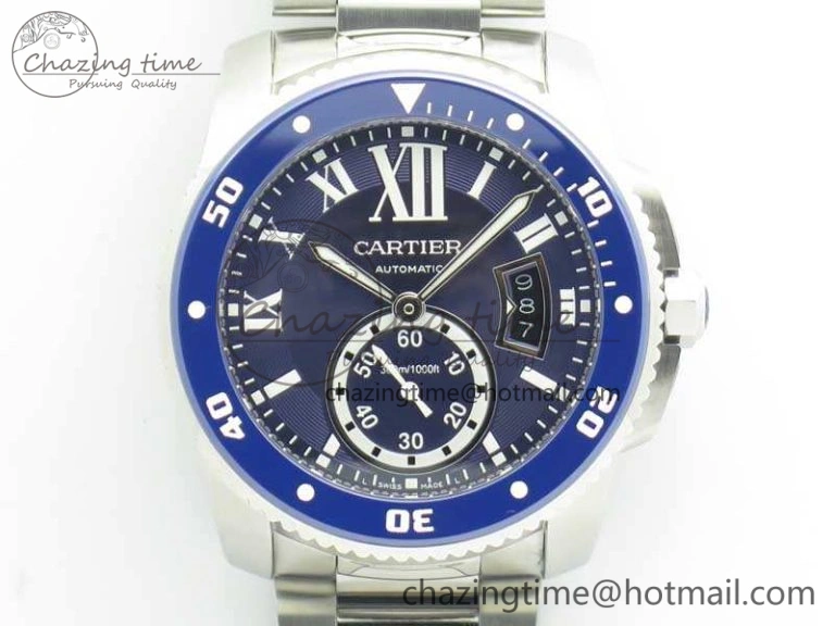 Calibre De Cartier Diver Blue JF 1:1 Best Edition On SS Bracelet A23J Trendy 6248