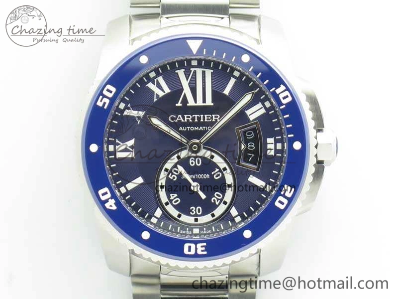 Calibre De Cartier Diver Blue JF 1:1 Best Edition On SS Bracelet A23J Trendy 6248