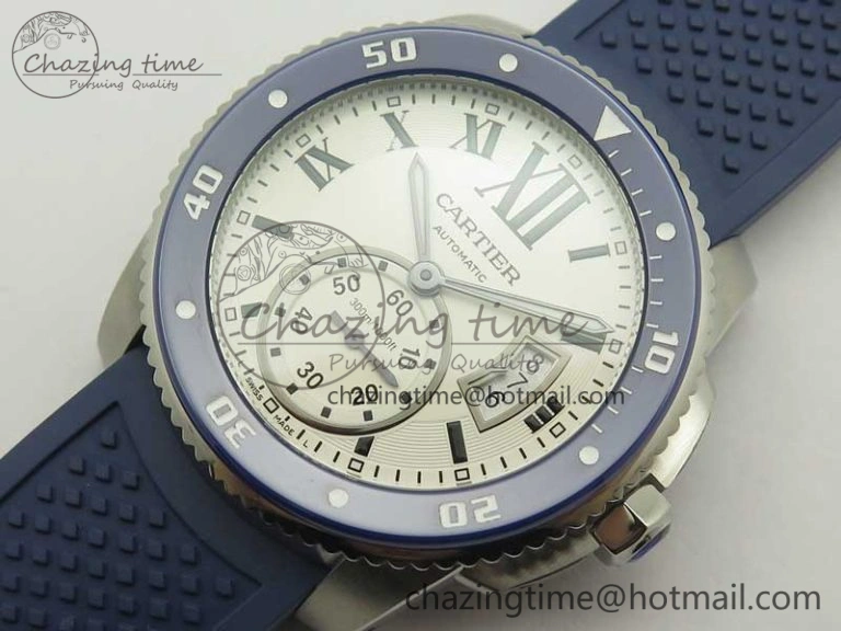 Calibre De Cartier Diver Blue JF 1:1 Best Edition White Dial On Blue Rubber Strap A23J Colorful 6225