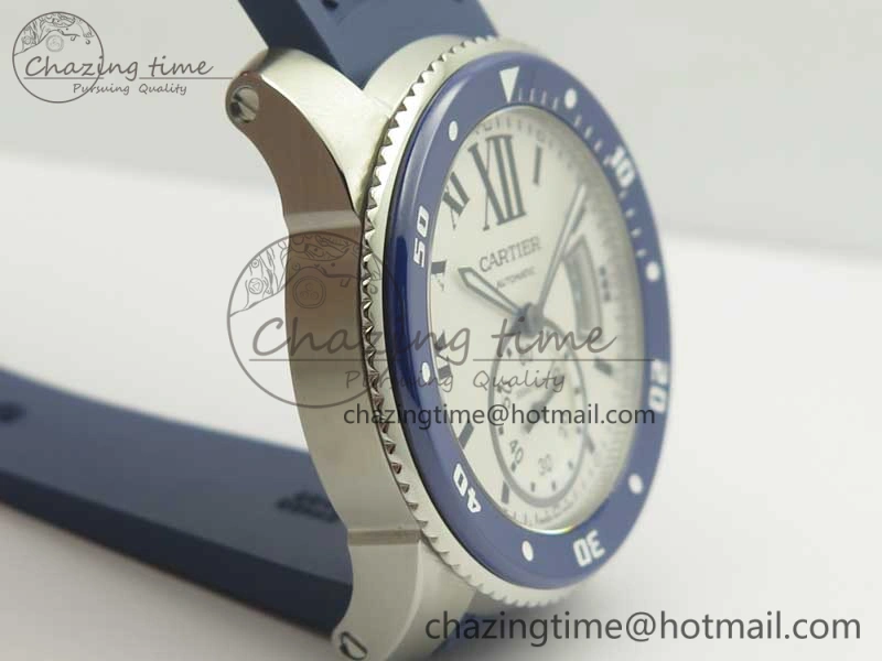 Calibre De Cartier Diver Blue JF 1:1 Best Edition White Dial On Blue Rubber Strap A23J Colorful 6225