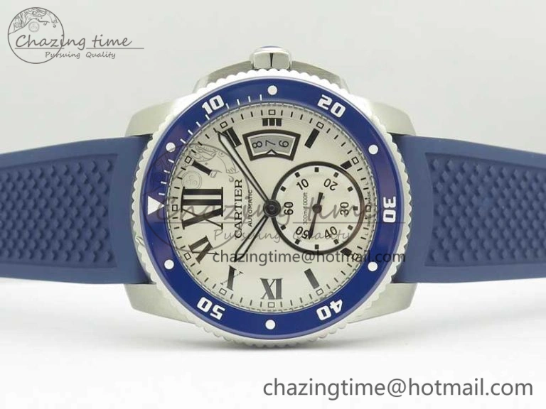 Calibre De Cartier Diver Blue JF 1:1 Best Edition White Dial On Blue Rubber Strap A23J Colorful 6225