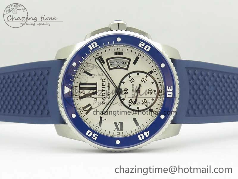 Calibre De Cartier Diver Blue JF 1:1 Best Edition White Dial On Blue Rubber Strap A23J Colorful 6225