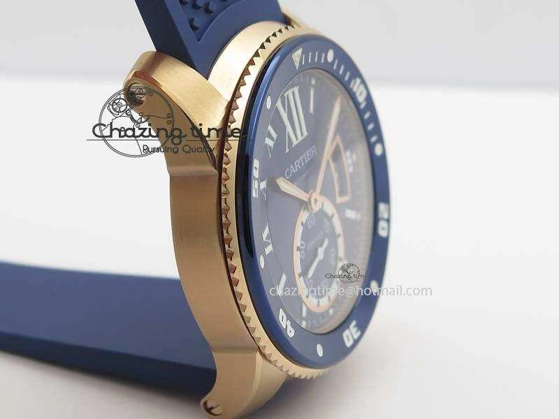 NewStyle Calibre De Cartier Diver Blue RG TF 1:1 Best Edition On Blue Rubber Strap A23J 6320