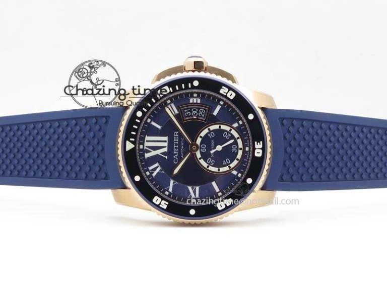 NewStyle Calibre De Cartier Diver Blue RG TF 1:1 Best Edition On Blue Rubber Strap A23J 6320