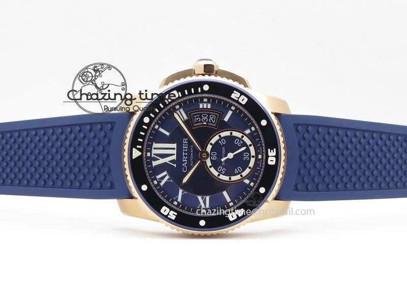 NewStyle Calibre De Cartier Diver Blue RG TF 1:1 Best Edition On Blue Rubber Strap A23J 6320