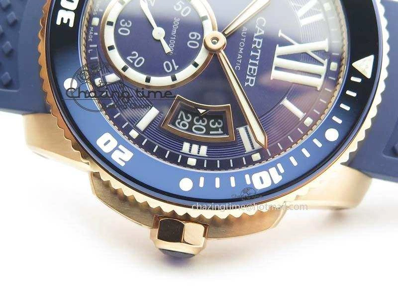 NewStyle Calibre De Cartier Diver Blue RG TF 1:1 Best Edition On Blue Rubber Strap A23J 6320
