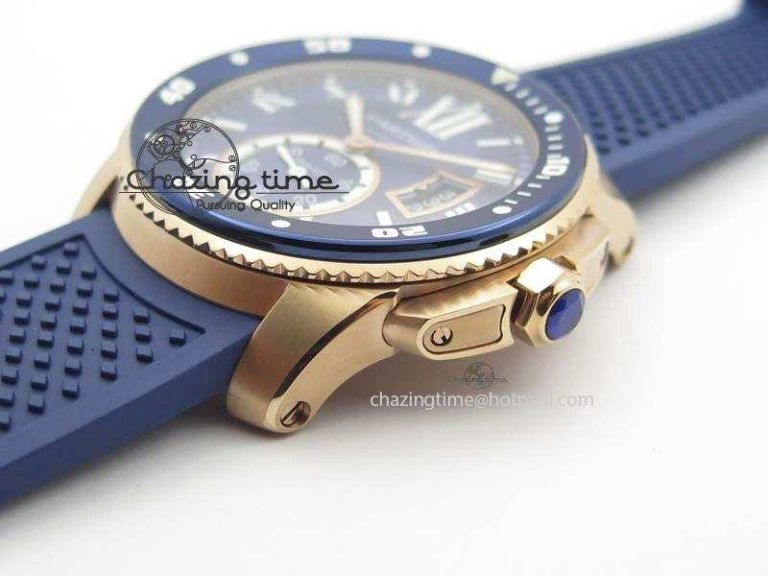 NewStyle Calibre De Cartier Diver Blue RG TF 1:1 Best Edition On Blue Rubber Strap A23J 6320