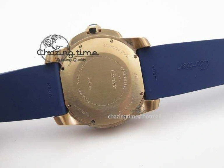 NewStyle Calibre De Cartier Diver Blue RG TF 1:1 Best Edition On Blue Rubber Strap A23J 6320