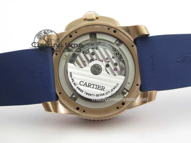 NewStyle Calibre De Cartier Diver Blue RG TF 1:1 Best Edition On Blue Rubber Strap A23J 6320