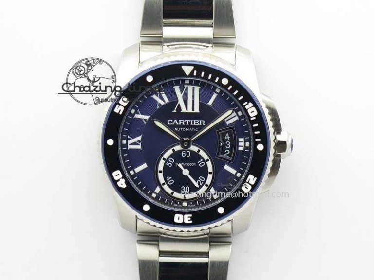 Calibre De Cartier Diver Blue TF 1:1 Best Edition On SS Bracelet A23J GoodFit 6318