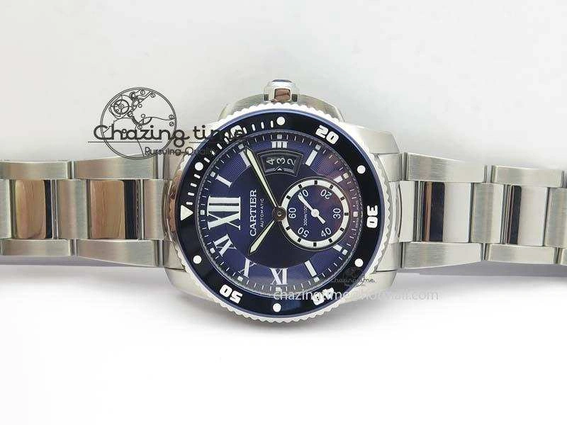 Calibre De Cartier Diver Blue TF 1:1 Best Edition On SS Bracelet A23J GoodFit 6318