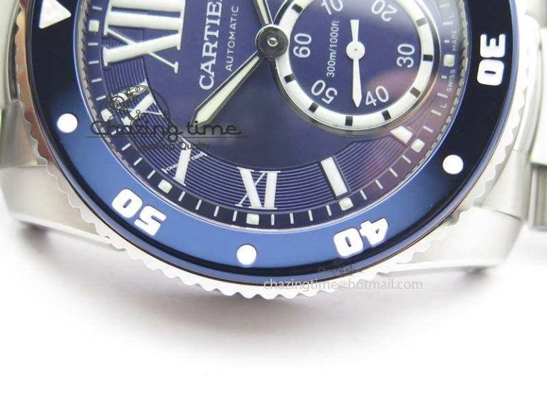 Calibre De Cartier Diver Blue TF 1:1 Best Edition On SS Bracelet A23J GoodFit 6318
