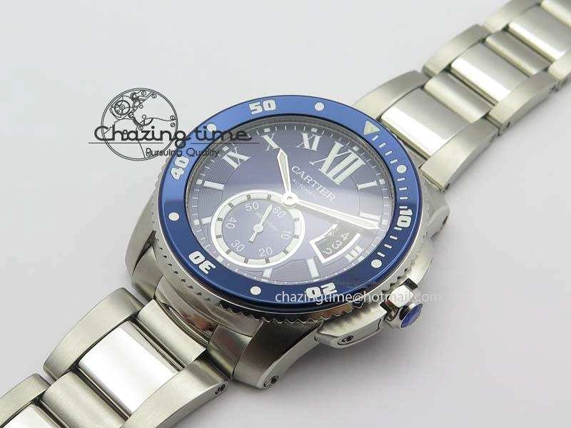 Calibre De Cartier Diver Blue TF 1:1 Best Edition On SS Bracelet A23J GoodFit 6318