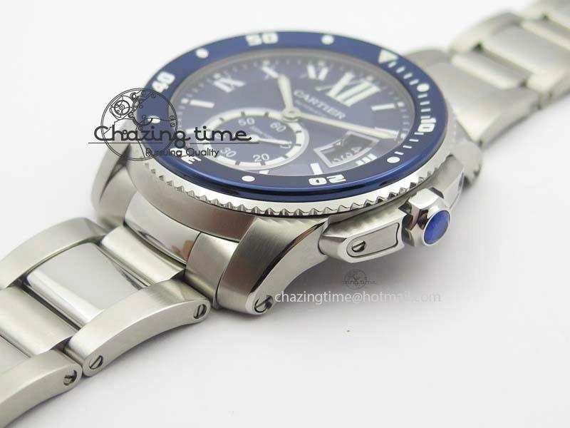 Calibre De Cartier Diver Blue TF 1:1 Best Edition On SS Bracelet A23J GoodFit 6318