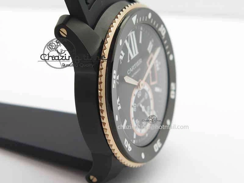 Calibre De Cartier Diver JJF 1:1 Best Edition DLC RG Black Dial On Black Rubber Strap A23J Cozy 6290