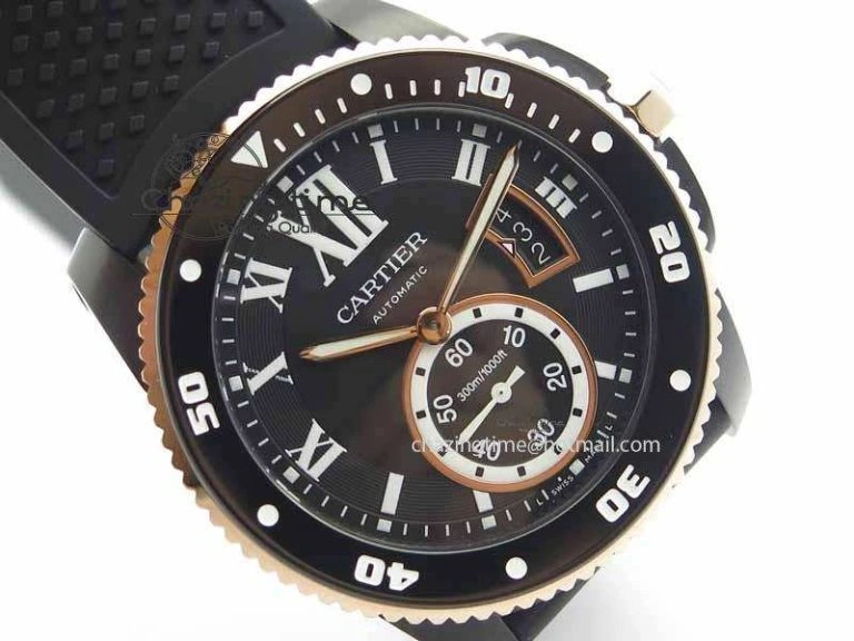 Calibre De Cartier Diver JJF 1:1 Best Edition DLC RG Black Dial On Black Rubber Strap A23J Cozy 6290