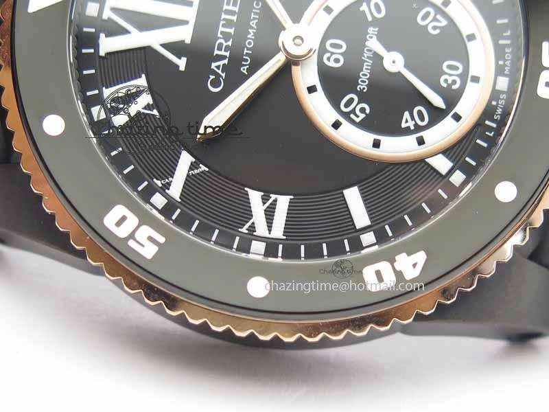 Calibre De Cartier Diver JJF 1:1 Best Edition DLC RG Black Dial On Black Rubber Strap A23J Cozy 6290
