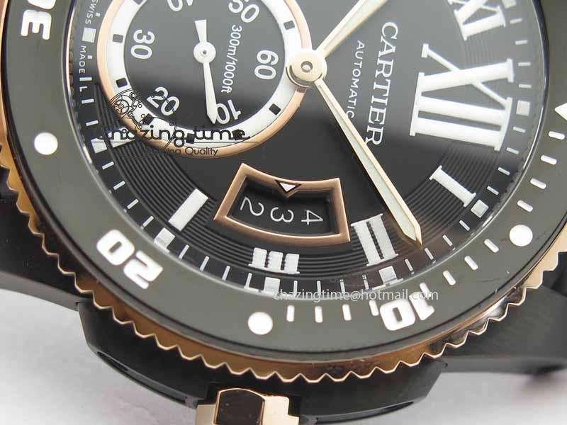 Calibre De Cartier Diver JJF 1:1 Best Edition DLC RG Black Dial On Black Rubber Strap A23J Cozy 6290