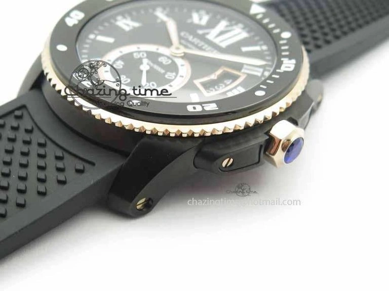 Calibre De Cartier Diver JJF 1:1 Best Edition DLC RG Black Dial On Black Rubber Strap A23J Cozy 6290