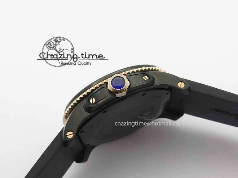 Calibre De Cartier Diver JJF 1:1 Best Edition DLC RG Black Dial On Black Rubber Strap A23J Cozy 6290