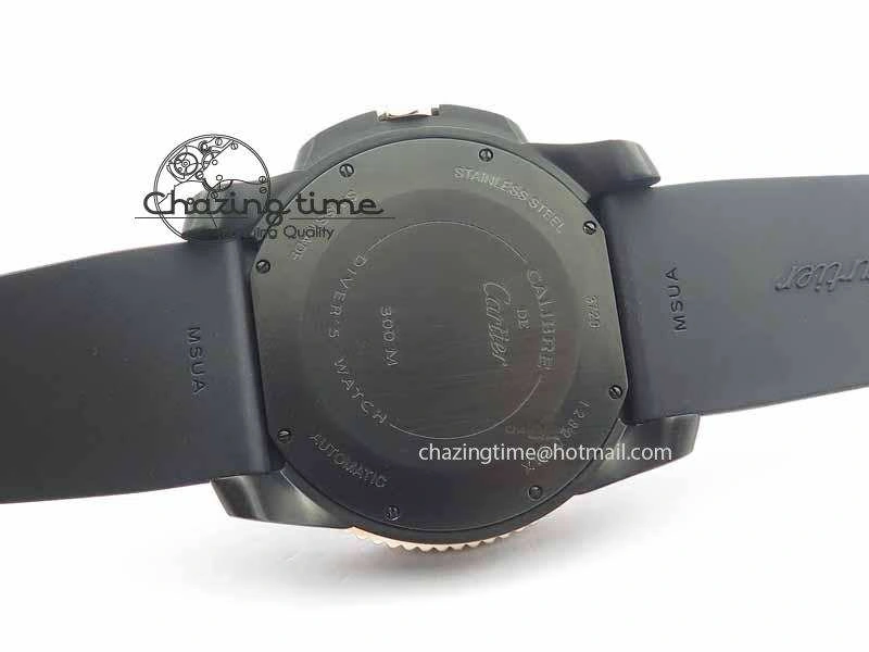 Calibre De Cartier Diver JJF 1:1 Best Edition DLC RG Black Dial On Black Rubber Strap A23J Cozy 6290