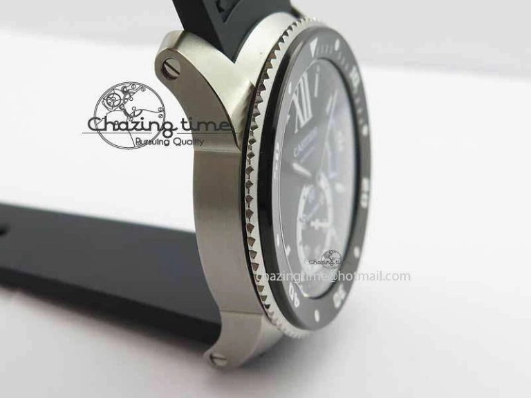 SmartChoice Calibre De Cartier Diver JJF 1:1 Best Edition SS Black Dial On Black Rubber Strap A23J 6293