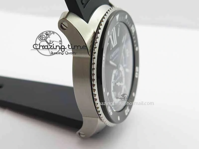 SmartChoice Calibre De Cartier Diver JJF 1:1 Best Edition SS Black Dial On Black Rubber Strap A23J 6293