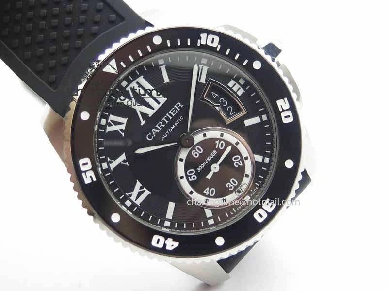 SmartChoice Calibre De Cartier Diver JJF 1:1 Best Edition SS Black Dial On Black Rubber Strap A23J 6293