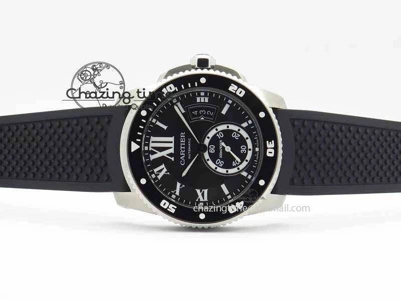 SmartChoice Calibre De Cartier Diver JJF 1:1 Best Edition SS Black Dial On Black Rubber Strap A23J 6293