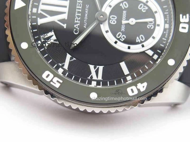 SmartChoice Calibre De Cartier Diver JJF 1:1 Best Edition SS Black Dial On Black Rubber Strap A23J 6293