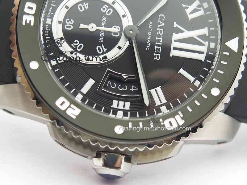 SmartChoice Calibre De Cartier Diver JJF 1:1 Best Edition SS Black Dial On Black Rubber Strap A23J 6293