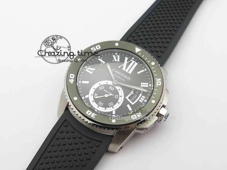 SmartChoice Calibre De Cartier Diver JJF 1:1 Best Edition SS Black Dial On Black Rubber Strap A23J 6293