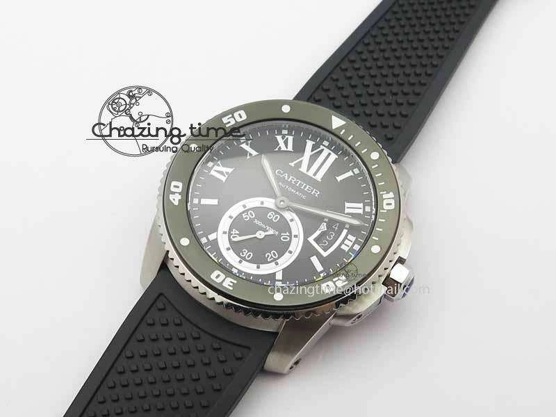 SmartChoice Calibre De Cartier Diver JJF 1:1 Best Edition SS Black Dial On Black Rubber Strap A23J 6293