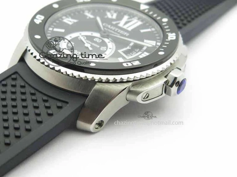 SmartChoice Calibre De Cartier Diver JJF 1:1 Best Edition SS Black Dial On Black Rubber Strap A23J 6293