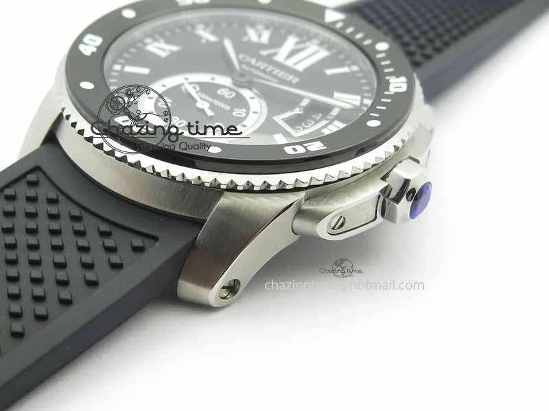 SmartChoice Calibre De Cartier Diver JJF 1:1 Best Edition SS Black Dial On Black Rubber Strap A23J 6293