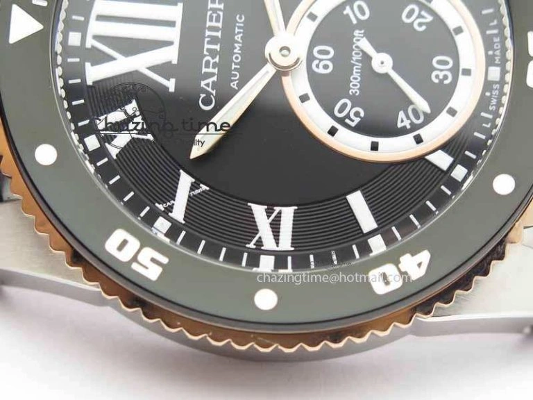 Calibre De Cartier Diver JJF 1:1 Best Edition SS RG Black Dial On Black Rubber Strap A23J Stretchable 6291