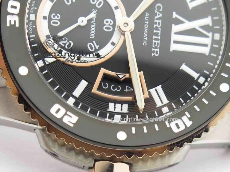 Calibre De Cartier Diver JJF 1:1 Best Edition SS RG Black Dial On Black Rubber Strap A23J Stretchable 6291