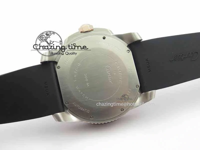 Calibre De Cartier Diver JJF 1:1 Best Edition SS RG Black Dial On Black Rubber Strap A23J Stretchable 6291
