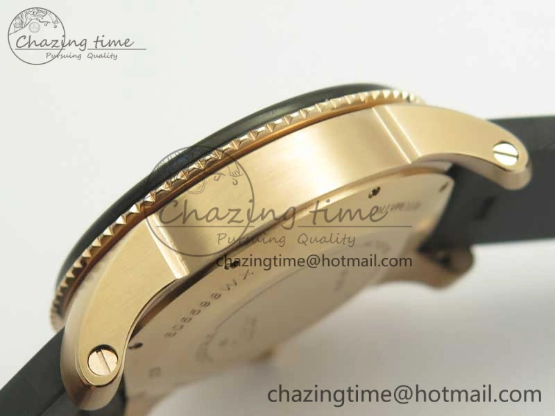 OdorResistant Calibre De Cartier Diver RG Black RG Bezel JF 1:1 Best Edition On Black Rubber Strap A23J 6238