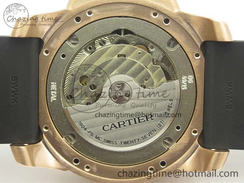 OdorResistant Calibre De Cartier Diver RG Black RG Bezel JF 1:1 Best Edition On Black Rubber Strap A23J 6238