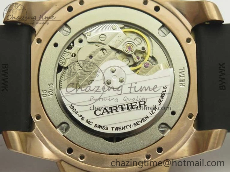OdorResistant Calibre De Cartier Diver RG Black RG Bezel JF 1:1 Best Edition On Black Rubber Strap A23J 6238