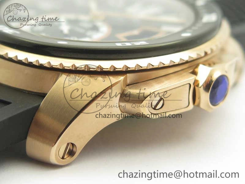 OdorResistant Calibre De Cartier Diver RG Black RG Bezel JF 1:1 Best Edition On Black Rubber Strap A23J 6238