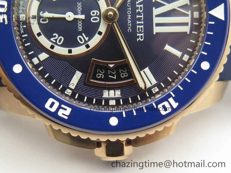 Calibre De Cartier Diver RG Blue RG Bezel JF 1:1 Best Edition On Blue Rubber Strap A23J OdorResistant 6239